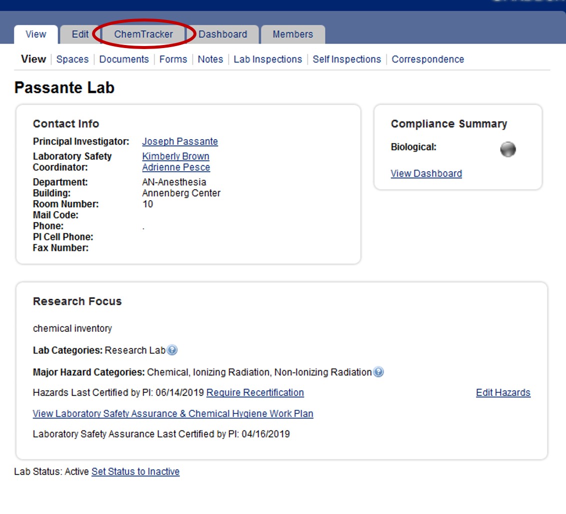 Chemical Inventory Program PennEHRS